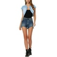thumbnail image 2 of MODA NOVA Juniors 2023 Crop Denim Cap Sleeve Slim Fit  Summer Jean Jacket Light Blue XL, 2 of 6