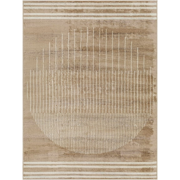 BoutiqueRugs Yoad Modern Abstract Geometric Brown Area Rug - Minimalist Contemporary Brown and Beige Striped Carpet for Living Room, Bedroom - Tan, Cream, Brown - 7'10" x 10' (8x10)