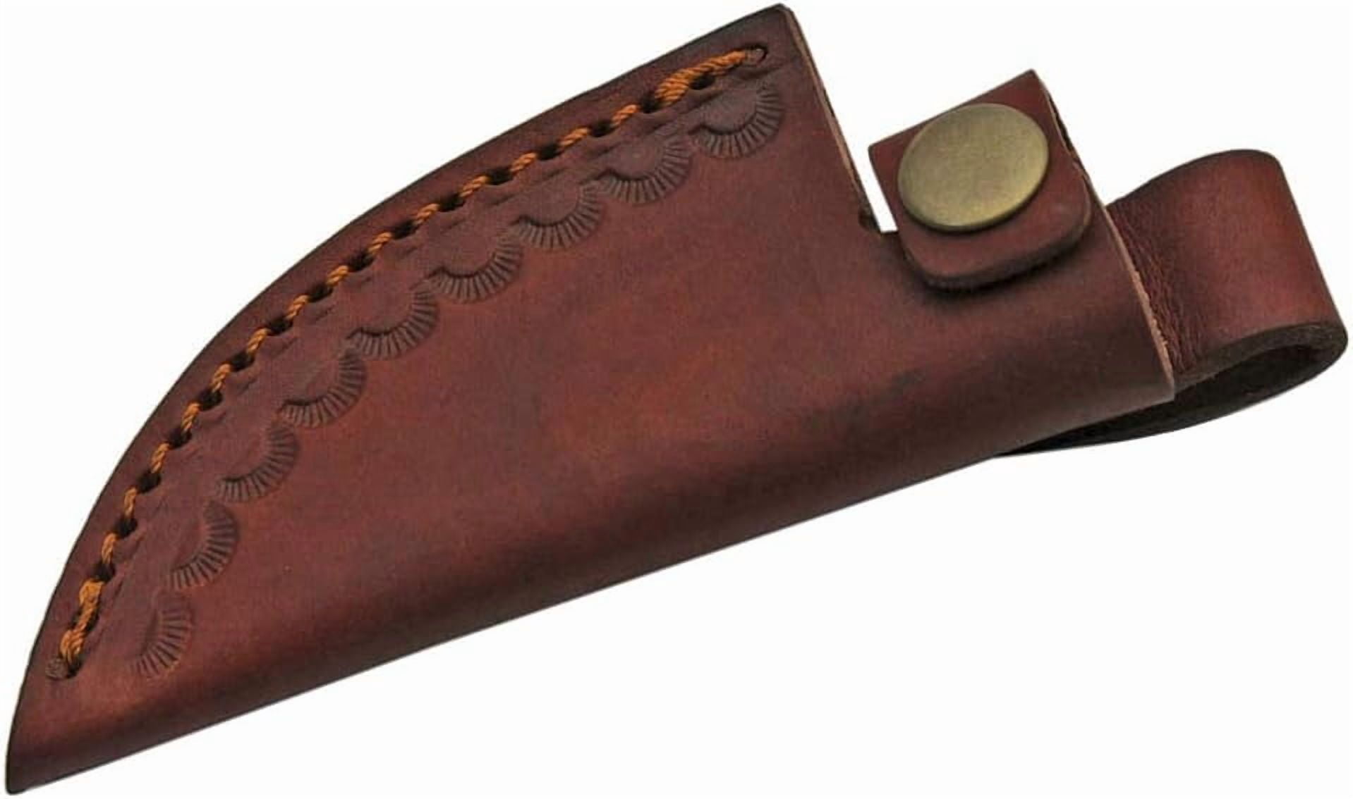 SANZ 7.25" Damascus Steel Fixed Blade Knife with Turquoise Resin Handle and Leather Sheath