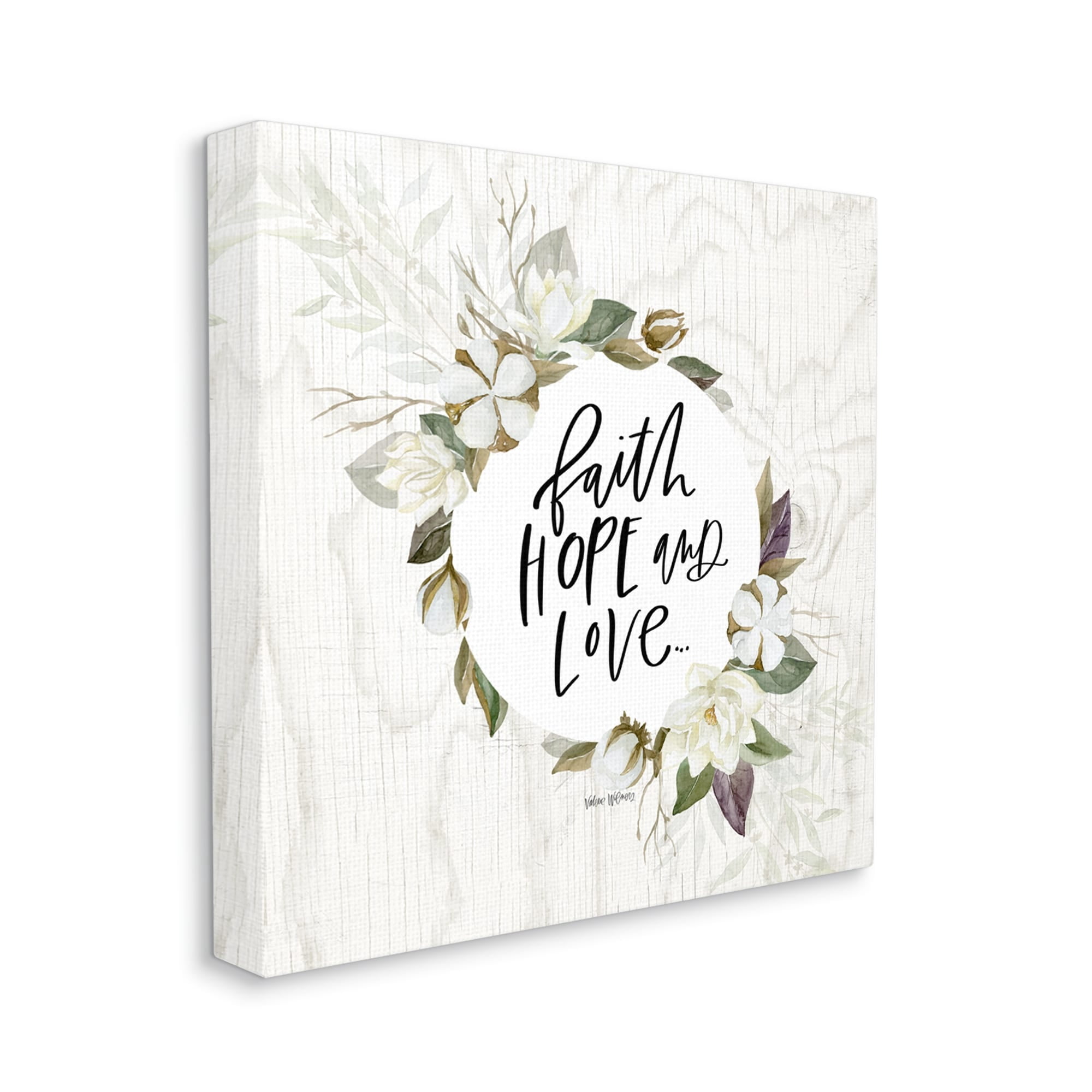 Stupell Industries Faith Hope and Love Sentiment Floral Cotton Wreath, 17 x 17,Design by Valerie Wieners