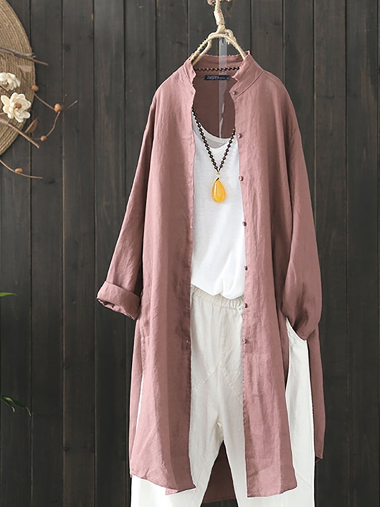 Suppliesed Women Blouse Long Sleeve Loose Shirt Casual Long Cardigan Buttons Kimono Chemise Tops Trench Coats Plus Size