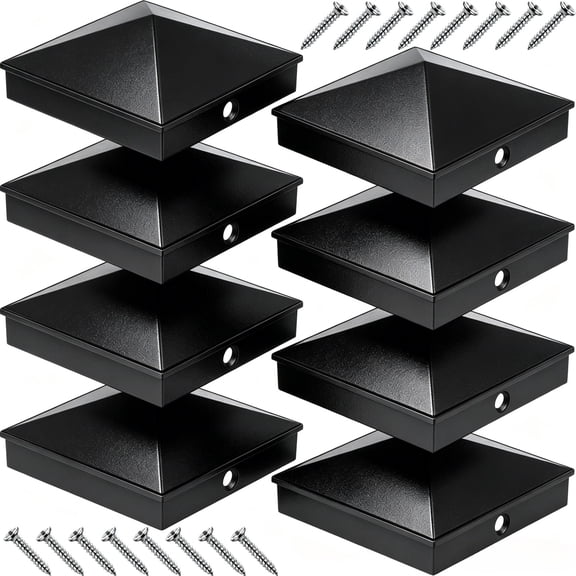 4x4 Aluminum Pyramid Post Cap Cover (Black 8 Pack) Fits 4x4 Nominal Wood (True 3.5 x 3.5) Powder Coated Matte Outdoor Post Caps Cover, Fence Wood Post, Decking, Waterproof