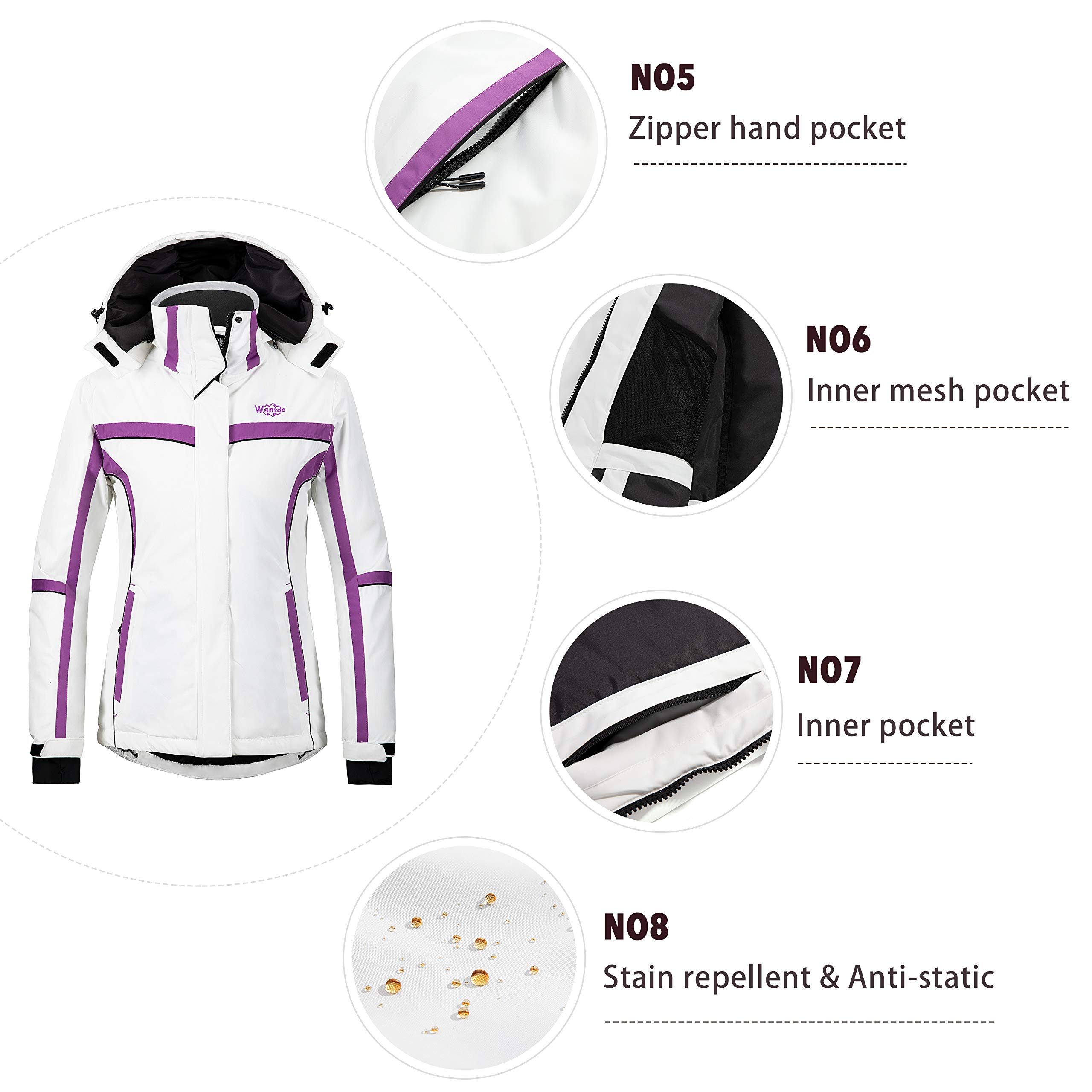 Wantdo Women's Winter Printed Waterproof Ski Jacket Raincoat with Hood White L - image 3 of 3
