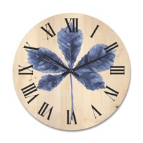 Designart 'Navy Blue Chestnut Leaf On White' Traditional Wood Wall Clock