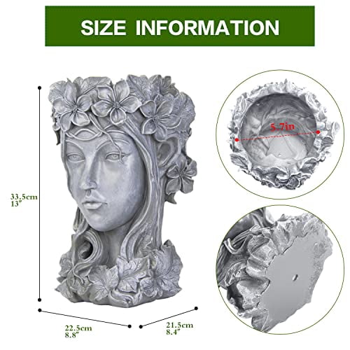 Sungmor Goddess Head Resin Planter for Garden Gray 9×9×14 In Ornaments