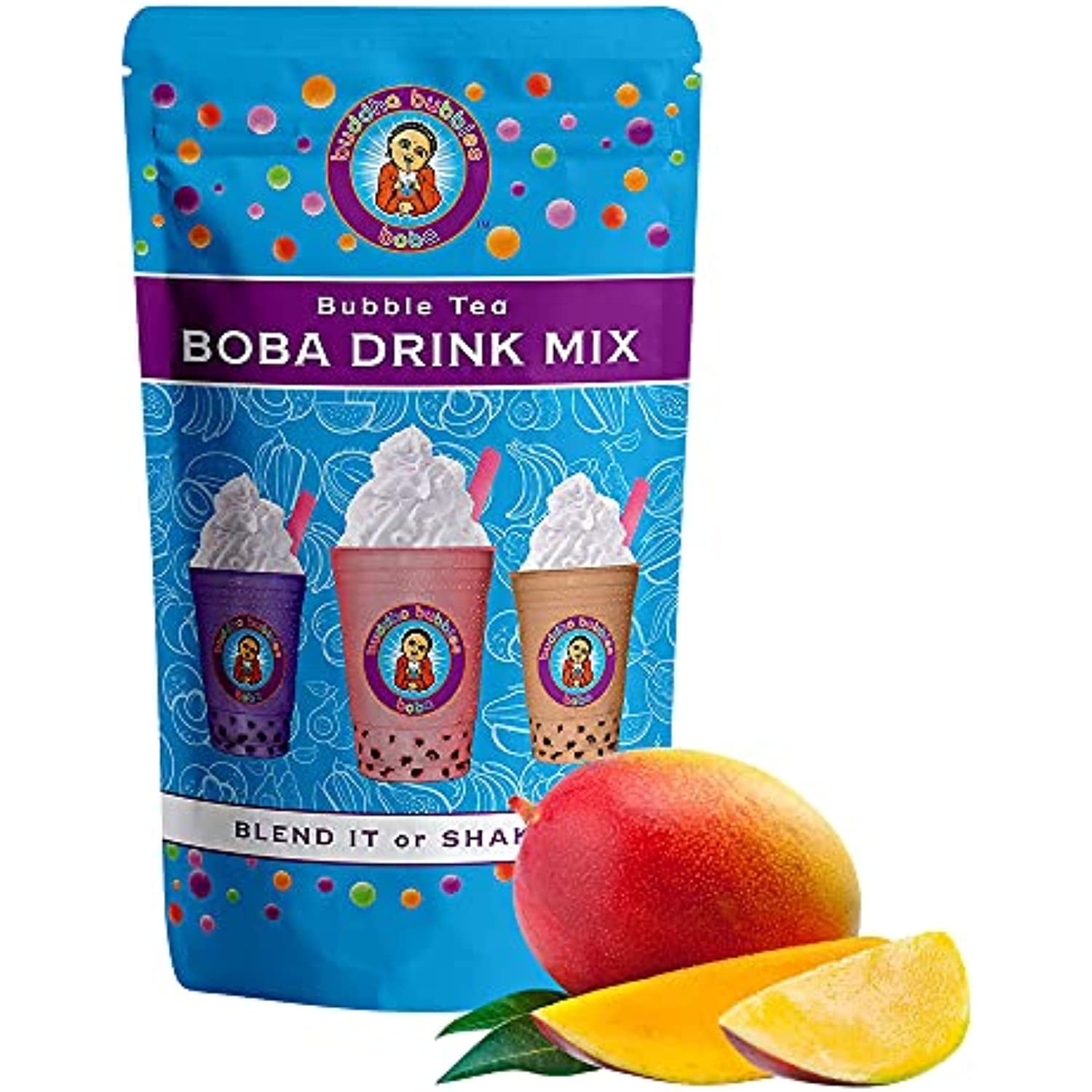 New Taste ! Mango Boba / Bubble Tea Drink Mix Powder By Buddha Bubbles Boba 10 Ounces (283 Grams)