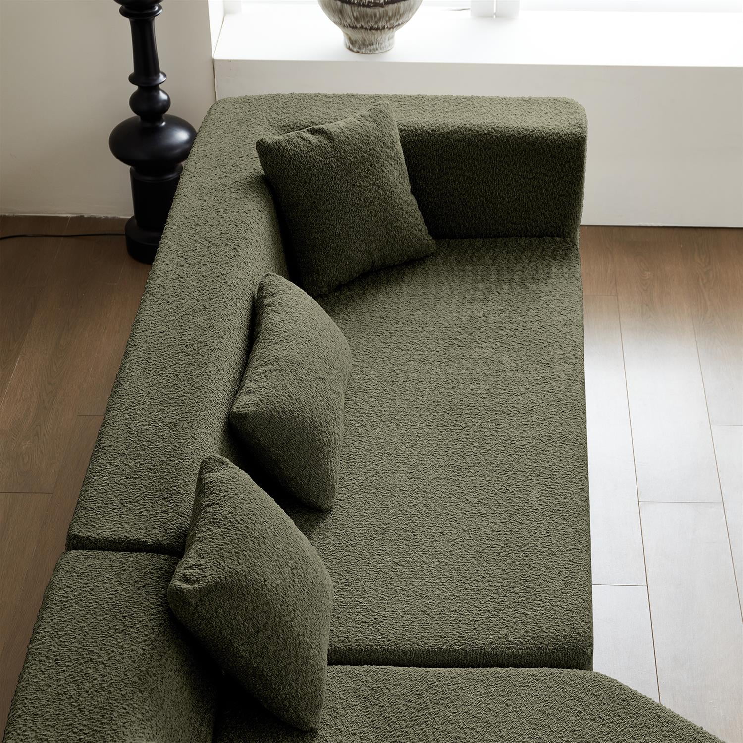 Demi Bonn 127.5" Sectional Cloud Sofa with Deep Seat, Comfortable Large Couch for Living Room Furniture, No Assembly Required, Green