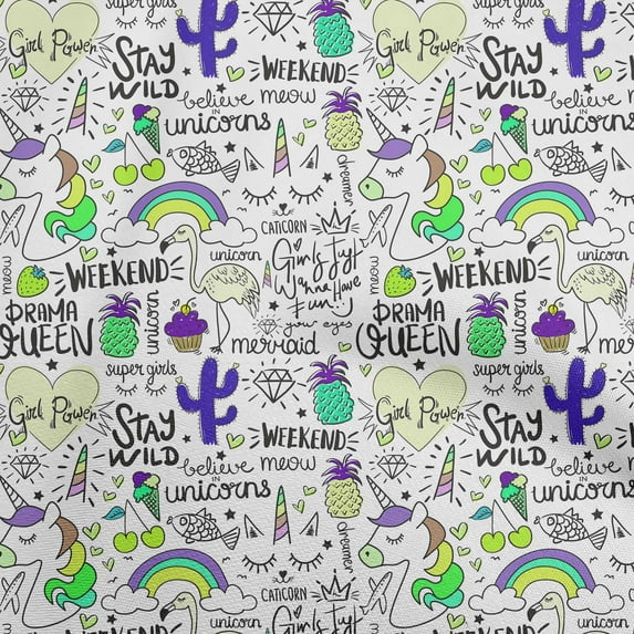 oneOone Cotton Flex Light Yellow Fabric Unicorn Pattern Sewing Material Print Fabric By The Yard 40 Inch Wide