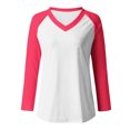thumbnail image 4 of AXXD Basic Summer Tops for Women 2024 2024 Ladies V Neck Loose Tops Casual Patchwork Color T-Shirts Long Sleeve Blouse, 4 of 4