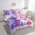 thumbnail image 3 of Feelyou Purple Unicorn Twin Bedding Sets 7-Piece for Kids, Dreamy Flower Floral Bedding Comforter Set, Kawaii Cartoon Animal Reversible Sheet Sets, Ultra Soft Home Decor, 3 of 7