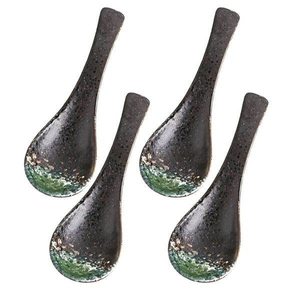 4 Pcs Spoon Ramen Noodles Table Spoons Blue and White Food Ceramics