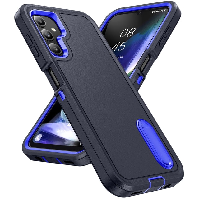 Pour Samsung Galaxy A14 5G Étui de Protection Robuste Corps Complet Multi-Couches Antichoc avec Béquille Cachée Étui Hybride en Silicone Rigide PC pour Samsung A14 5G, Noir+orange
