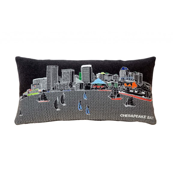 24" Black Austin Nighttime Skyline Lumbar Decorative Pillow