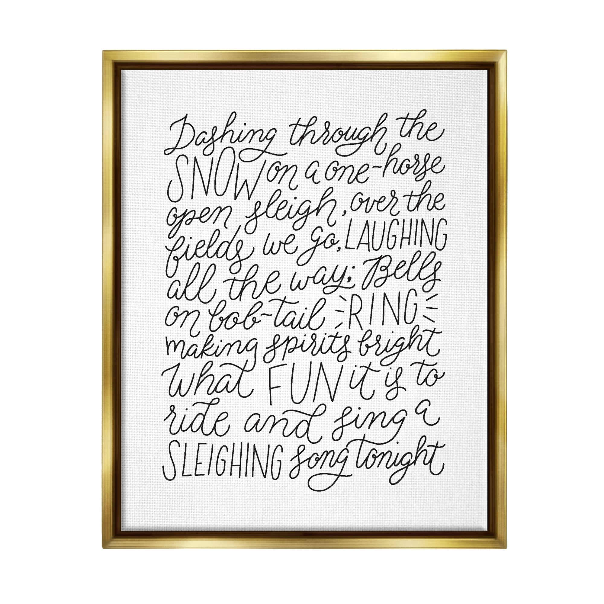 Stupell Industries Dashing Through The Snow Fun Casual Calligraphy Song Graphic Art Metallic Gold Floating Framed Canvas Print Wall Art, Design by Leah Bisch