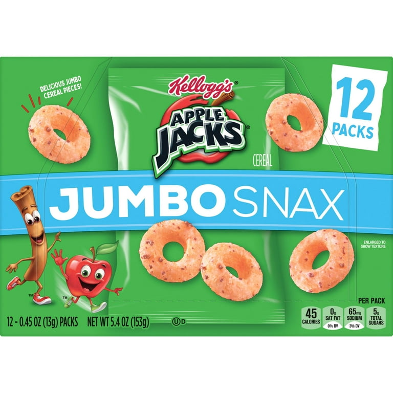 Apple Jacks Jumbo Snax Cereal Snack - No High Fructose Corn Syrup - Apples & Cinnamon - 5.40 oz - 12 / Box Apple Jacks Jumbo Snax Cereal Snack - No High Fructose Corn Syrup - Apples & Cinnamon - 5.40 oz - 12 / Box