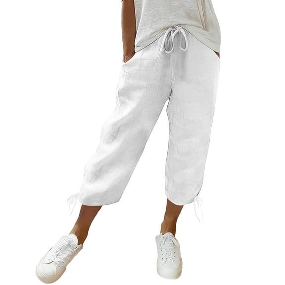 BUIGTTKLOP Capri Pant for Women Knee Length Cropped Pants Elastic Waist Drawstring Summer Loose Capris