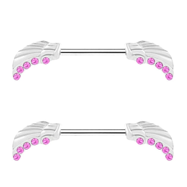 1 Par de Pezón de Acero Inoxidable y de Imitación , Joyería de Piercing de Cuerpo, Calibre 16 Rosado Zulema Anillo de pezón de acero inoxidable