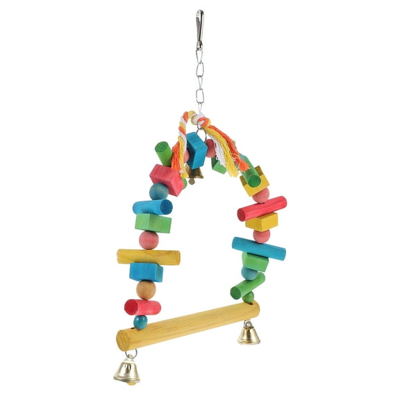 Wooden Bird Toy Cage with Large Parrot Swing for Parakeets - Bird Playground and Chew Toy
