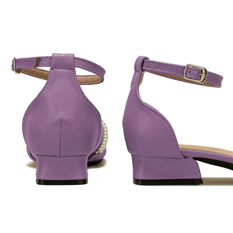 YDN Women Cute Pearl Chains D'orsay Pumps Ankle Strap Low Block - Main Image