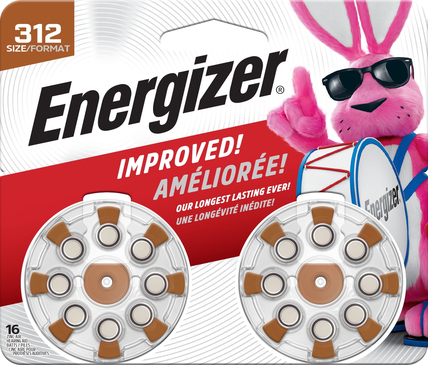 Energizer Hearing Aid Batteries Size 312, Brown Tab, 16 Pack Walmart