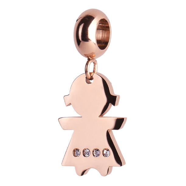 Charm para Pulsera LuckyLy, Dije de Niña, Acero Inoxidable y Zirconia Cúbica, Modelo Abby rosa UNITALLA