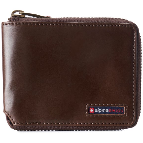 Alpine Swiss Zipper Bifold Wallet for Men Women RFID Protected Genuine Leather
