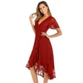 thumbnail image 2 of SWSMCLT Women's Summer Club Dresses Sexy Dress V Neck Sundress Short Sleeve High Waist Ruffle Fall Fitted Burgundy Large, 2 of 4