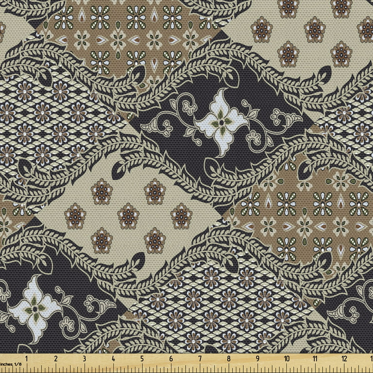 East Fabric by the Yard, Indonesian Javanese Style Batik Pattern Wavy and  Floral Design Old Fashioned Tile, Decorative Upholstery Fabric for Chairs &  Home Accents, 2 Yards, Tan Black by Ambesonne 