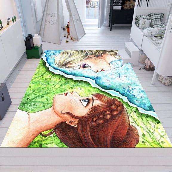 Dreammotif Frozen Anna And Elsa Inspired Rug Home Decor Nursery Area Rug Cartoon Theme - High Quality, Soft and Durable, Perfect for Children's Room