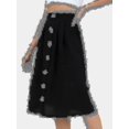 thumbnail image 2 of Media falda informal con botones para mujer, falda de corte A, cintura alta elástica, longitud media, 2 of 2
