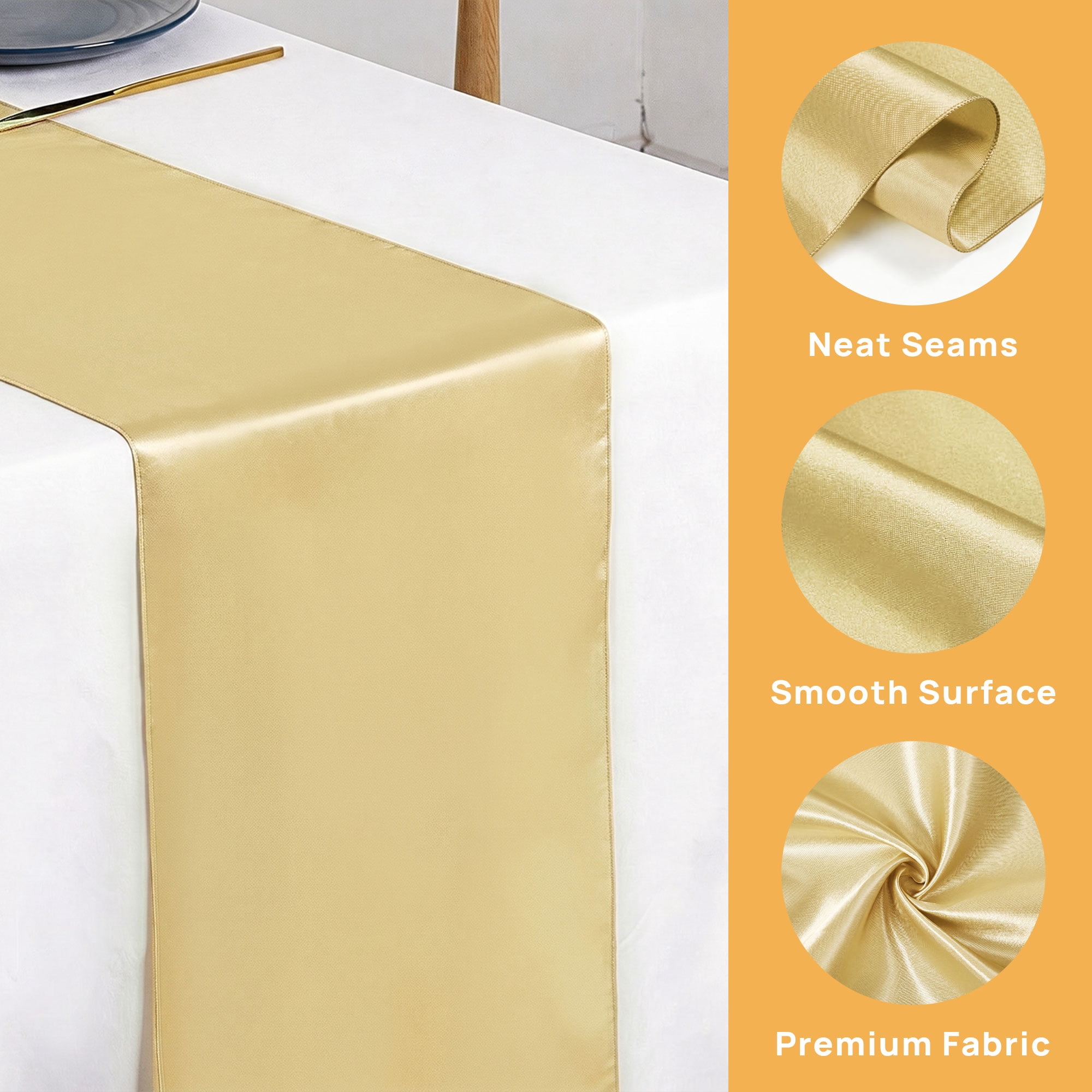 TickJOY 12 Pcs Satin Table Runner 12x108 Inches Long, Satin Silk-Like Smooth Table Decorations for Birthday Parties, Buffet, Banquets, Graduations, Engagements (Champagne, 12'' x 108'')