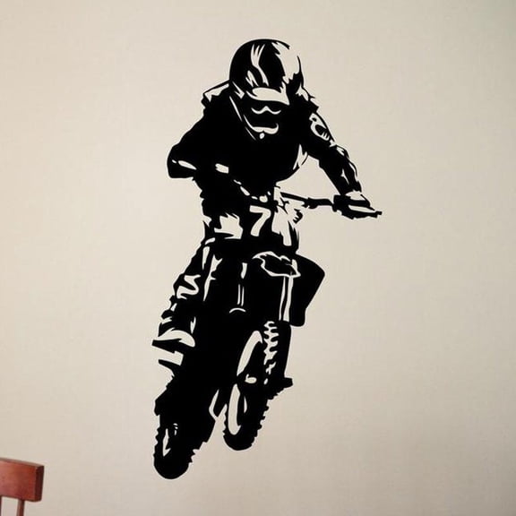 Motocross Vinyl Wall Decal Motorcycle Moto Wall Art Home Stickers Living Room Boys Bedroom Decor Dirt Bike Custom Number 42x80cm