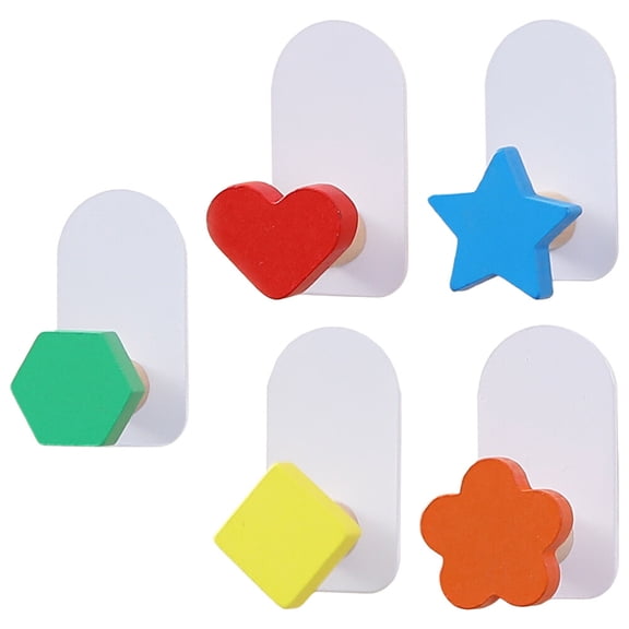 Hytrove Colorful Solid Wood Hooks For Children's Clothing Accessories Wall Decor 5Pcs 2.5In