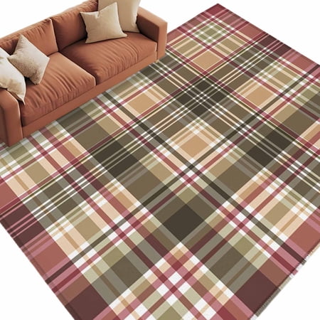 Buffalo Check Area Rug Plaid Brown Plaid Vintage Retro Country Rectangular Non-Slip Absorbent Washable Area Rug Felt Rubber Backing Indoor Carpet for Bedroom Living Room 5x8ft