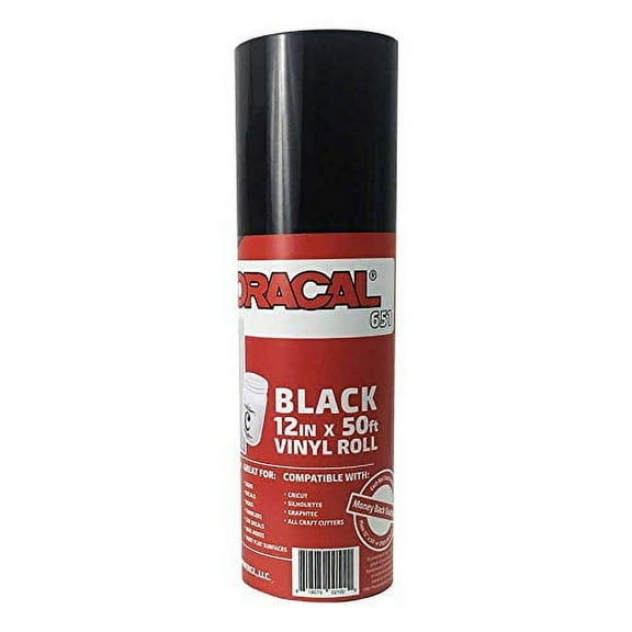 12.125" x 50ft Roll of Oracal 651 Black Craft Vinyl - On a 2.5" Core - Adhesive Vinyl for Cricut, Silhouette, and Cameo Cutters - Gloss Finish - Outdoor and Permanent