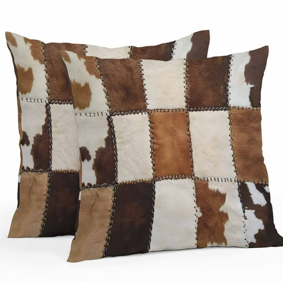 Waterproof Throw Pillow Covers Set of 2, 24x24 Inch Abstract Cowhides Decorative Pillowcases Outdoor Pillow Slip Cushion Covers Set for Couch Tent Brown Beige Animal Fur Texture