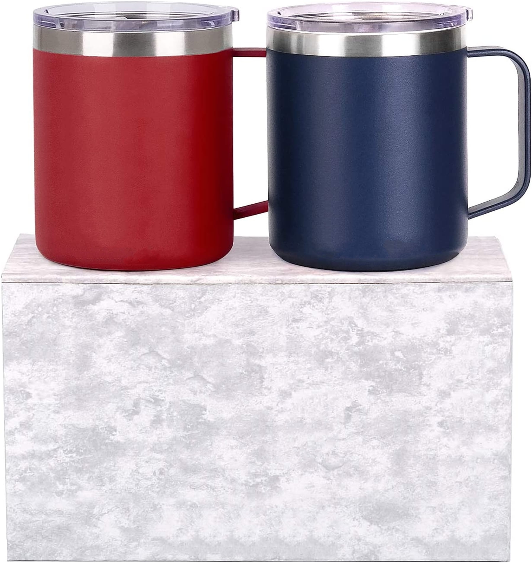 14 oz Coffee Mug Set, Vacuum Insulated Camping Mug with Lid, Double