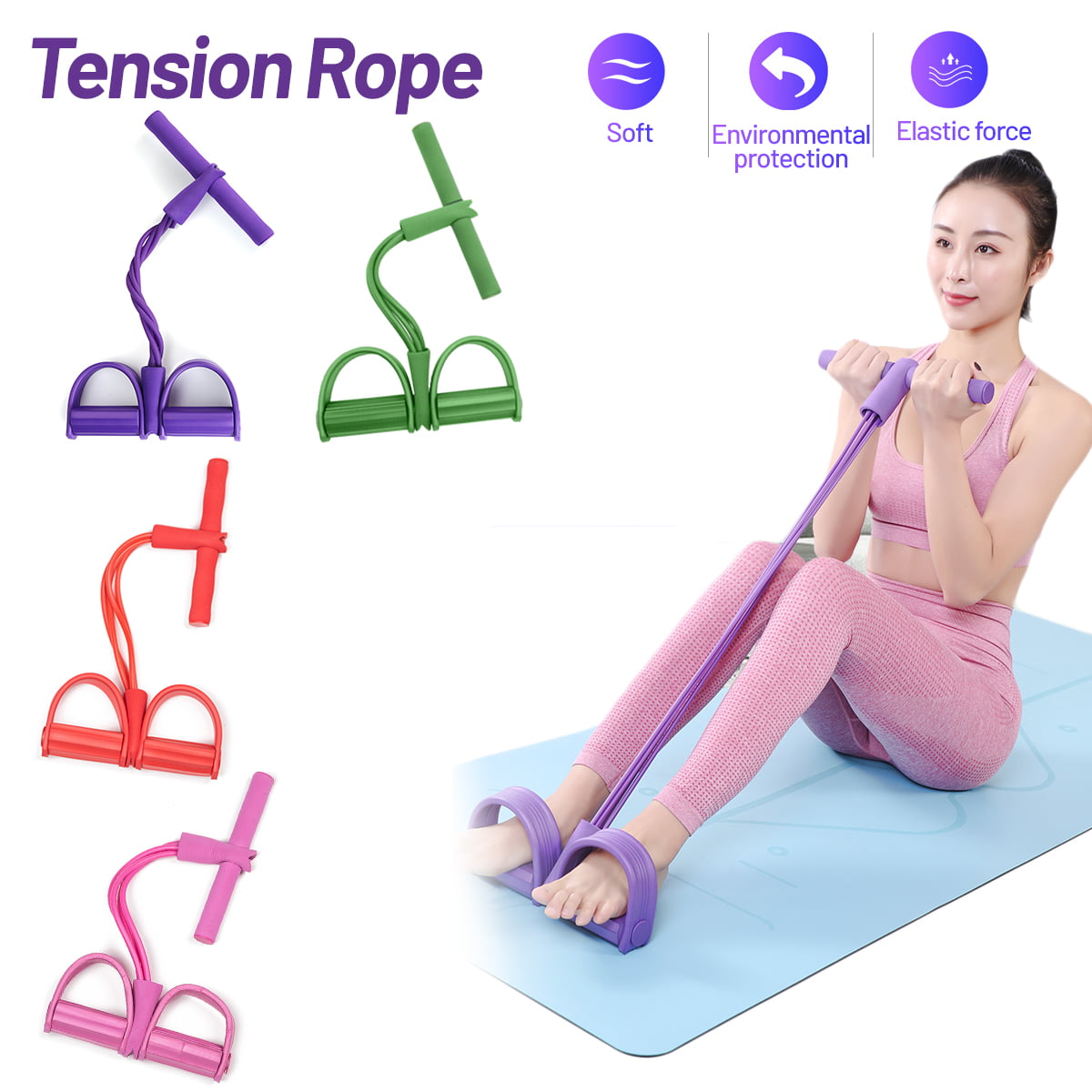 Foot pedal 4-pipe pull rope resistance yoga exercise sit-up fitness equipment 