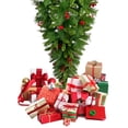 thumbnail image 3 of GO 7.4 ft Upside Down Green Christmas Tree Hinged Spruce Full Tree with Red Artificial Berries, 3 of 7