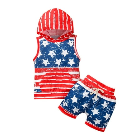 

Baby Boy Clothes Outfits 4th-of-July Cotton Star Stripe Printed Tops Casual 2PC Set
