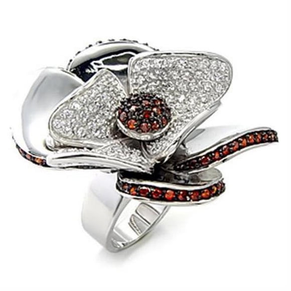 Rhodium & Ruthenium 925 Sterling Silver Ring with AAA Grade CZ, Garnet - Size 6