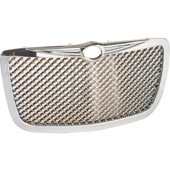 Polished Chrome Front Bumper Replacement Hood Grill Grille Assembly Mesh Style Made For And Compatible With 2005 - 2010 Chrysler 300 300C 05 06 07 08 09 10