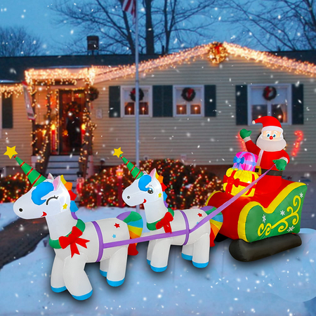 9 Ft Christmas Inflatable Santa Claus on Sleigh with 2 Unicorn Decoration LED Lighted Xmas Blow up for Yard Lawn...