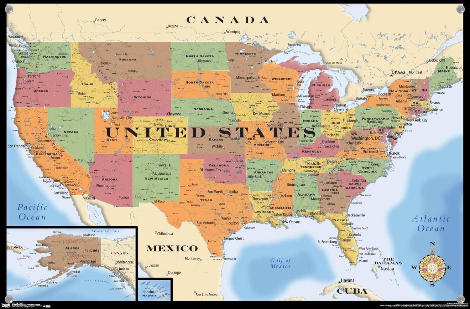 Map - USA Wall Poster, 22.375" x 34" Framed