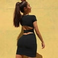 thumbnail image 2 of Bigersell Wedding Guest Dresses Plus Size Women Fashion Solid Color V-Neck Sleeveless Short Sleeve Sheath Mini Dress Vacation Dresses for Female Beach Regular Mini Dresses, Style 22748, Black M, 2 of 5