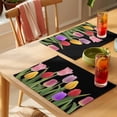 thumbnail image 4 of Easter Tulips Placemats Set&nbsp;of 1 Colorful Flowers Leaves Plant Black Background Heat Insulation Washable Place Mats, Rustic Non-Slip Table Mats for Dining Table Party Kitchen Decor,13x19 Inch, 4 of 9