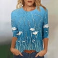 thumbnail image 4 of qucoqpe Summer Tops for Women Fashion Casual Floral Printed Crew Neck 3/4 Sleeve Pullover Shirts Loose Dressy Blouses, 4 of 4