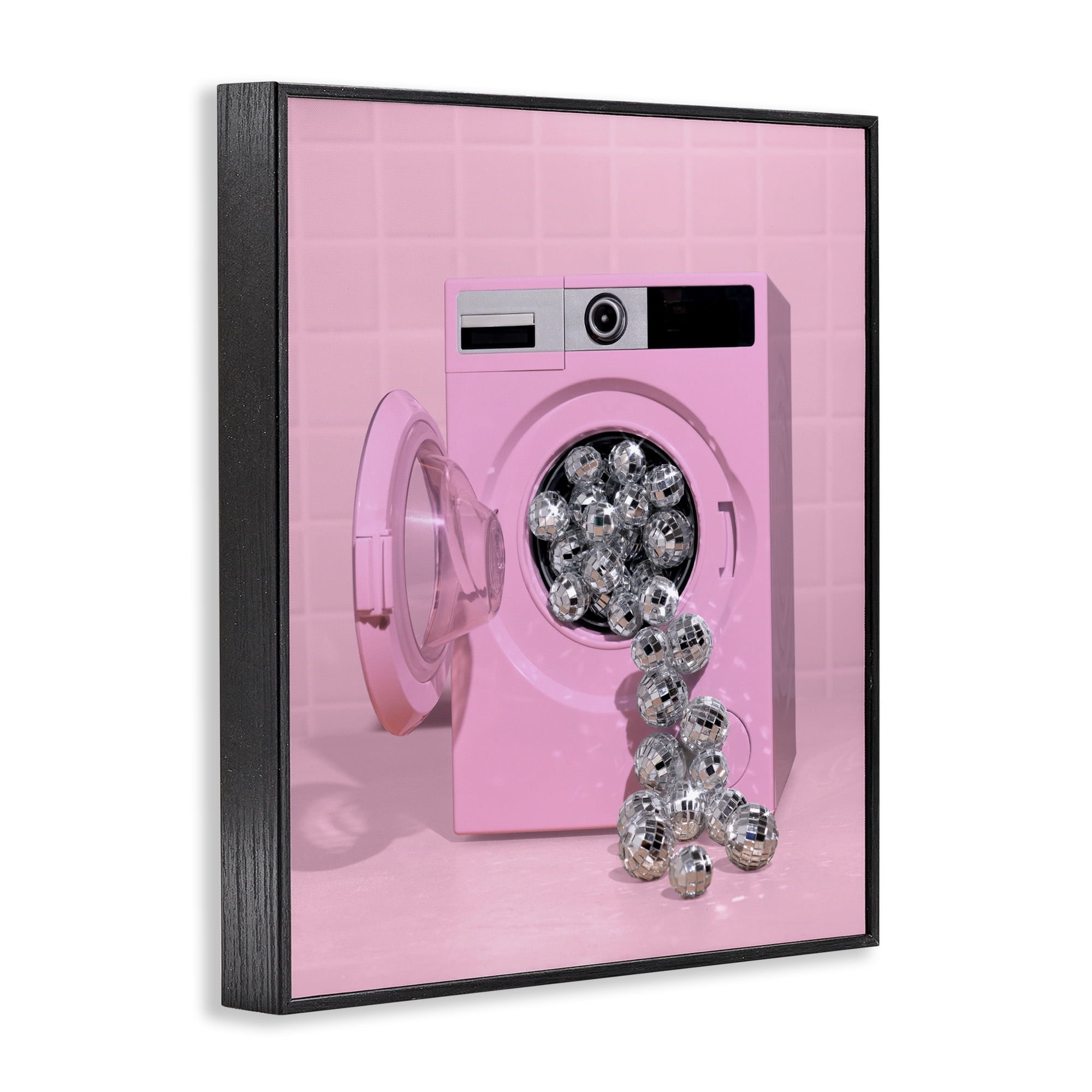 Stupell Industries Disco Laundry Machine over Pink Black Framed Giclee Art, design by LISH Creative