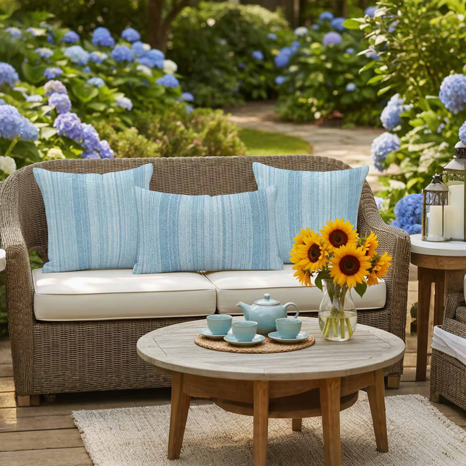 Outdoor Waterproof Throw Pillow Covers Set of 2 Blue Vertical Stripes Decorative Pillowcases Lumbar Outdoor Pillows Cushion Case 20x12 Inch Modern Abstract Lines Patio Pillows for Couch Sofa Bed