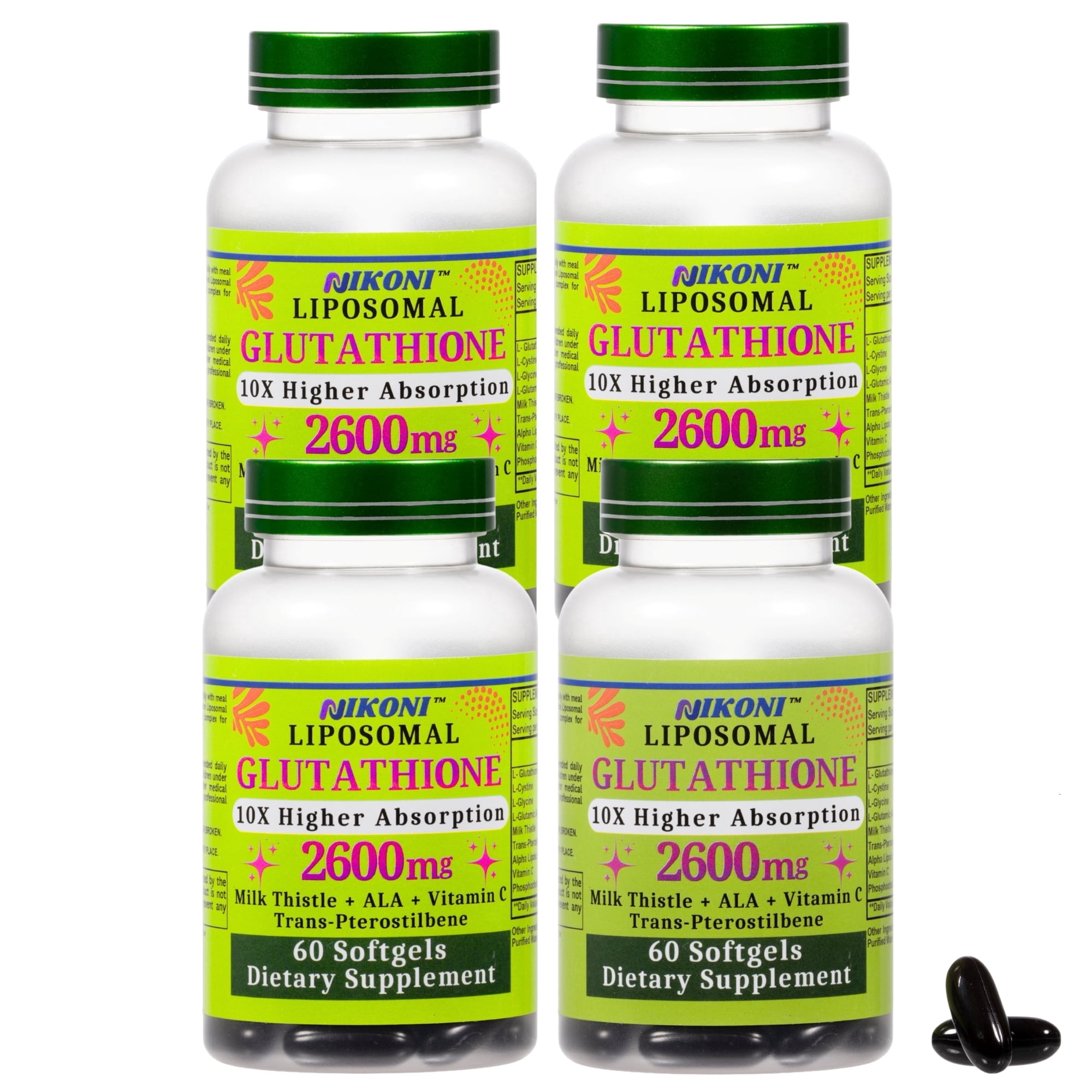 Nikoni Liposomal Glutathione Supplement 2600 mg, Antioxidant, Supports Skin, Cellular & Immune Wellness, 240 Softgels